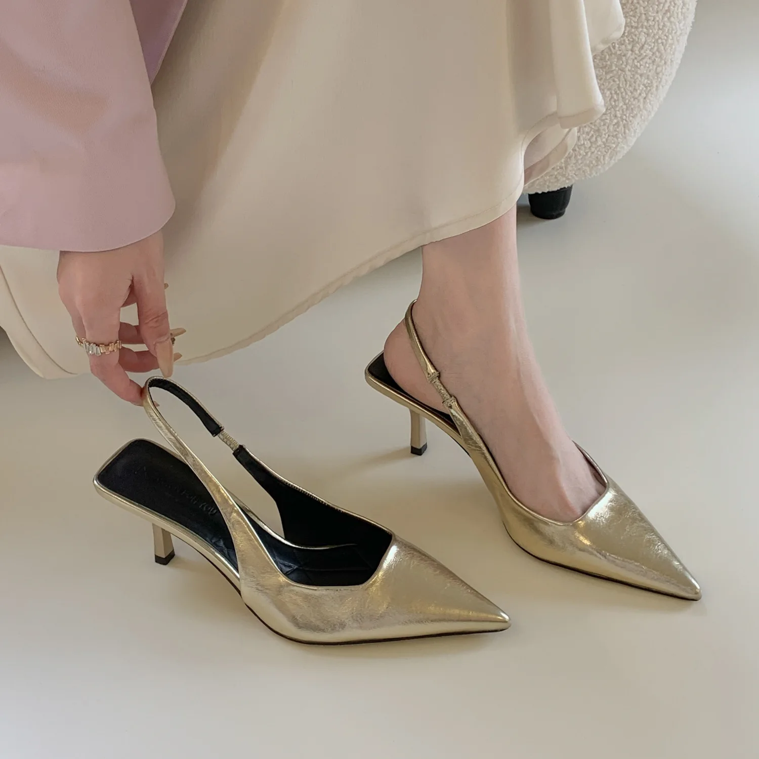 New Pointed Toe High Heel Sandals Women Open Back Semi Slingback Pumps