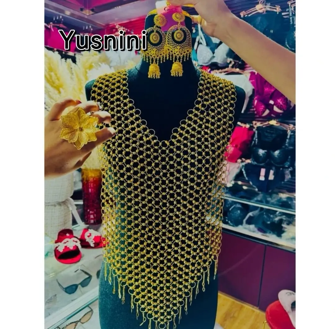 New Dubai 24K Gold Plated Necklace Earrings Ring Jewelry Set for Wedding Engagement Party Lover DD10695