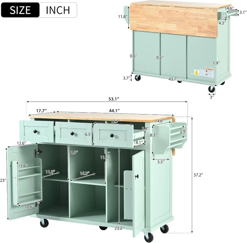 Kitchen Island with Storage, 53.1