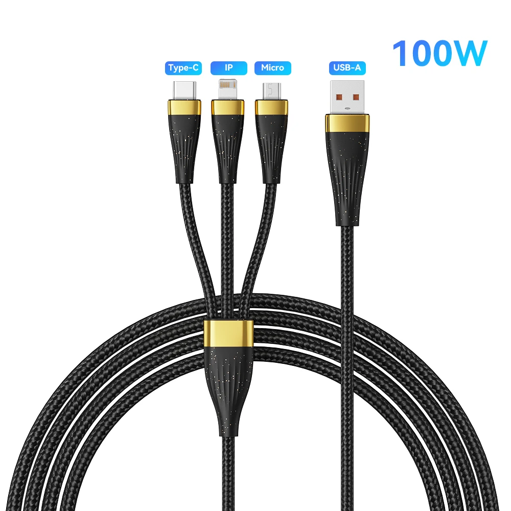 

100W USB C Cable 6A 3 in 1 Fast Charging Micro USB Data Cord Phone Charger Quick Charge Cable for IPhone Oneplus Xiaomi Huawei