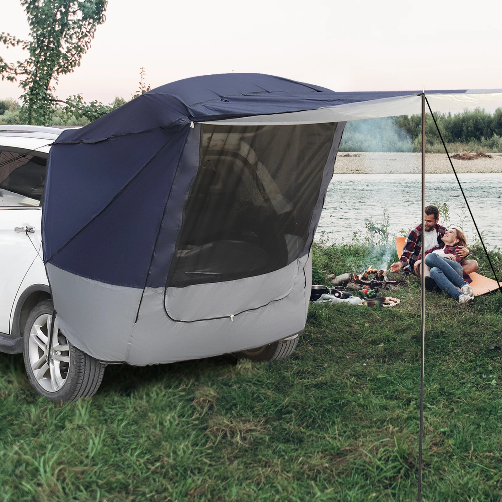 Outdoor self-driving barbecue camping car travel tent sunshade and rainproof trunk rear extension tent