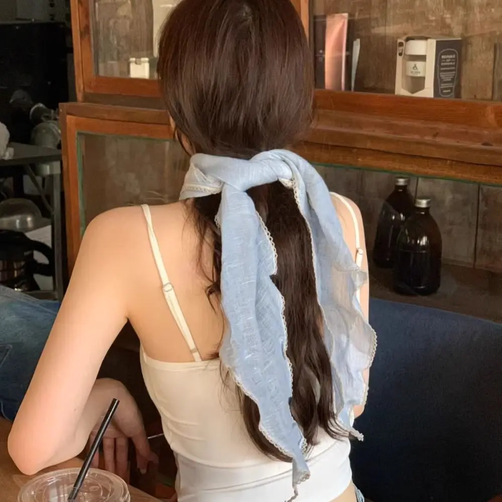 

Sweet Cotton and Linen Fresh Small Scarf Thin Vintage Triangular Hair Band Colorful Neckerchief Korean Shawl Scarf Vacation