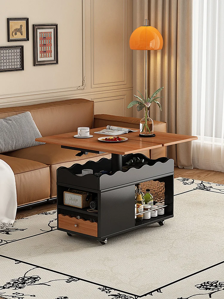 Medieval solid wood edge few sofa side cabinet movable lifting coffee table High Quality