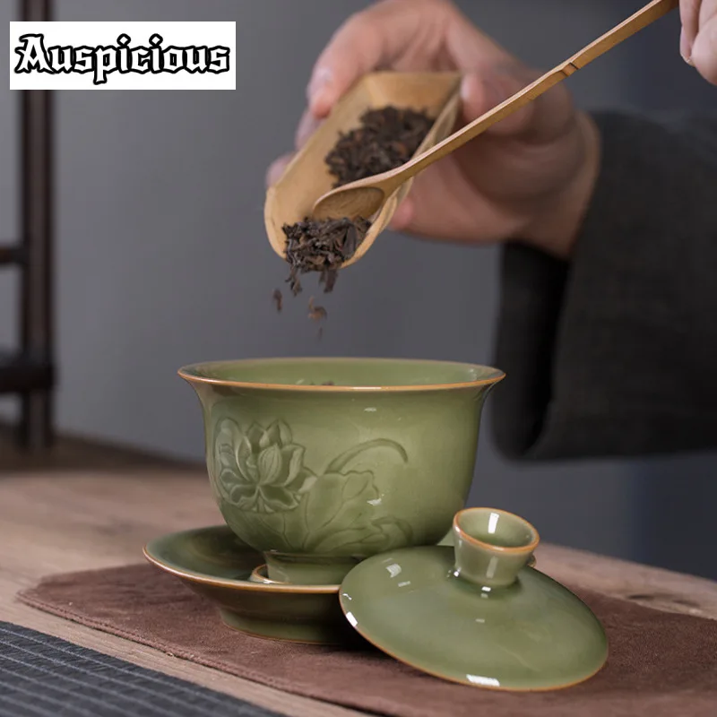 180ml Longquan Celadon Antique Galze Gaiwan Retro Lotus Tea Tureen Tea Bowl With Lid Kit Tea Maker Cover Bowl Tea Ceremony Gift - Image 4