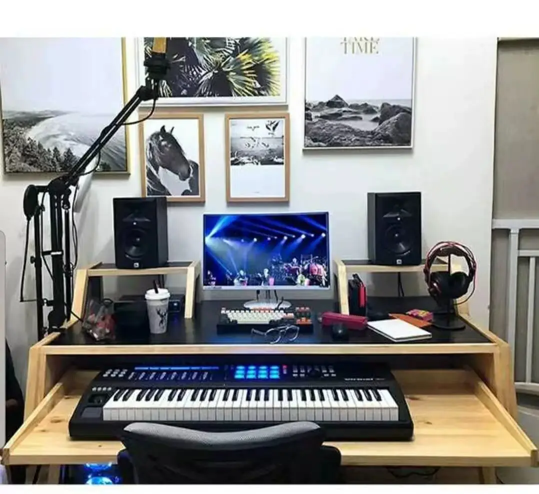 Solid Wood Music Production Desk MIDI Keyboard Stand Recording Studio Electric Piano Mixing Table view 6