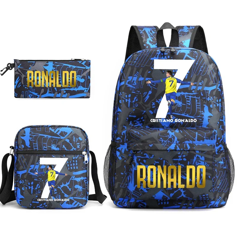 Ronaldo printed children's backpack set student school bag shoulder bag pencil case 3-piece set suitable for boys and girls