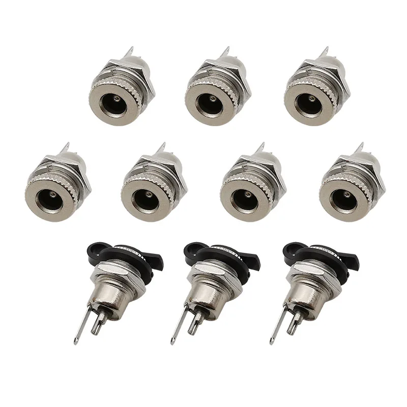 10Pcs DC-099 5.5x2.1mm / 5.5x2.5mm DC Power Jack Female Threaded Panel Mount Connector Soldering Type DC Power Socket Adapter