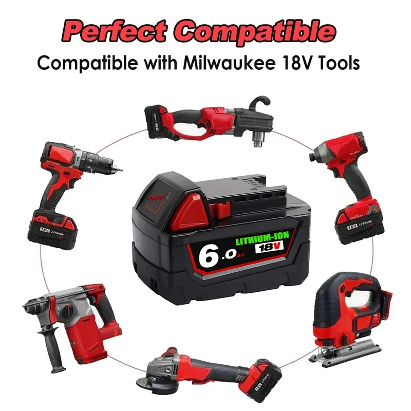 New 18V 6Ah Replacement for Milwaukee M18 XC Lithium Battery 48-11-1860 48-11-1850 48-11-1840 48-11-1820 Rechargeable Battery