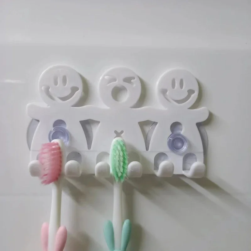 Plastic Character Toothbrush Hanging Holder, Fun and Functional Bathroom Organizer, Strong Adhesive Backing