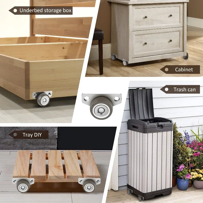 4/16 قطعة عجلات تثبيت جانبية صغيرة، عجلات أثاث مطاطية صامتة، عجلات عربات توجيهية لخزائن المطبخ بأدراج العربة