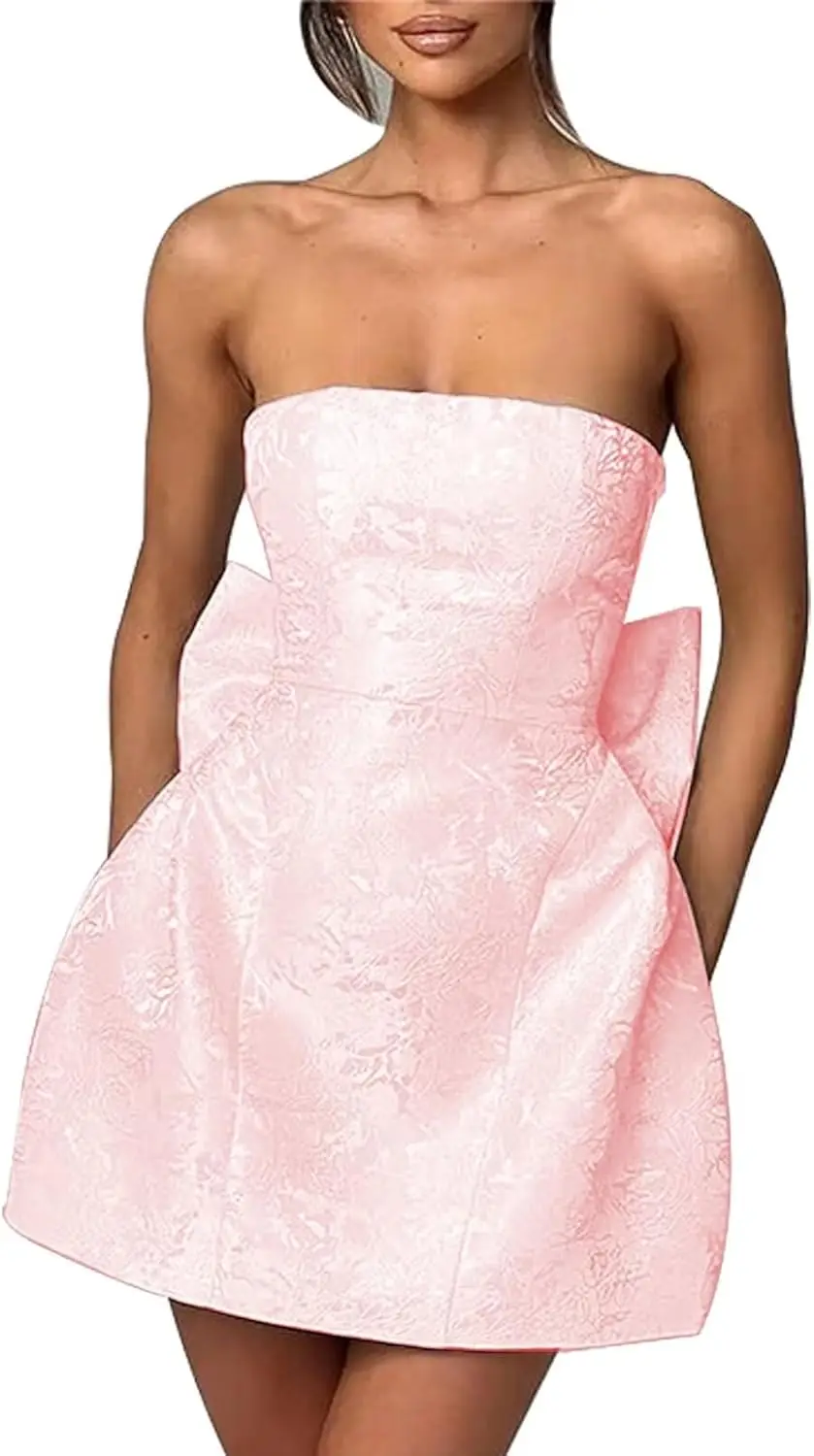 

Атласные платья для встречи выпускников без бретелек с бантом Короткие вышивки Мини-платья для выпускного вечера Коктейльные платья для подростков выше колена, мини