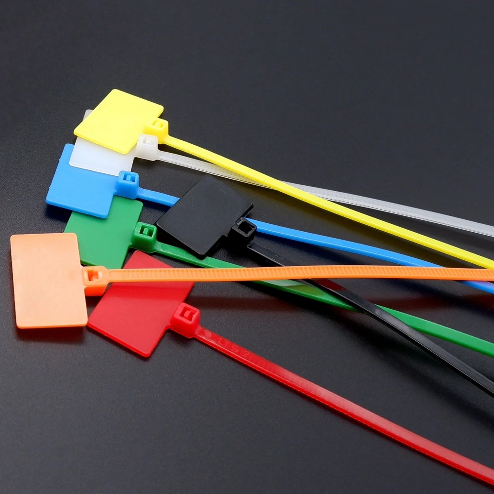 100pcs Nylon Cable Ties Tag Labels Plastic Loop Self-locking Zip Tie Wraps Network Fixing Straps Markers Cable Tag