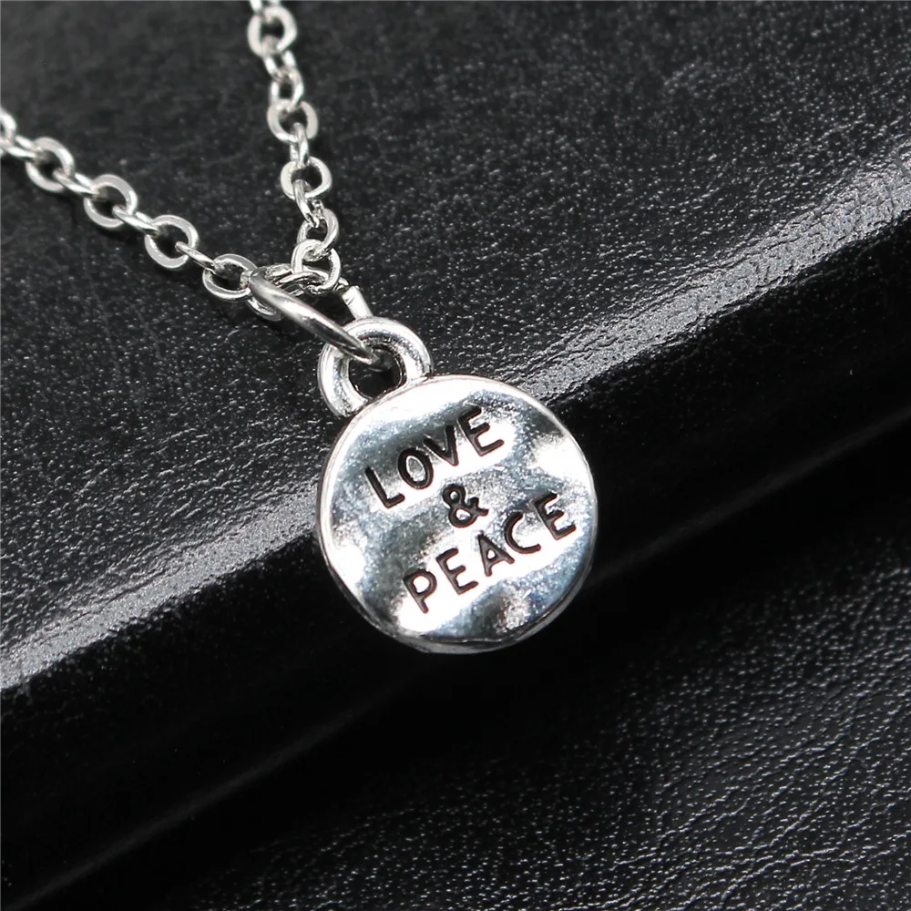 Simple Classic Fashion 10x10mm Antique Silver Color Love & Peace Pendant Girl Women Short Chain Necklaces Choker Necklace