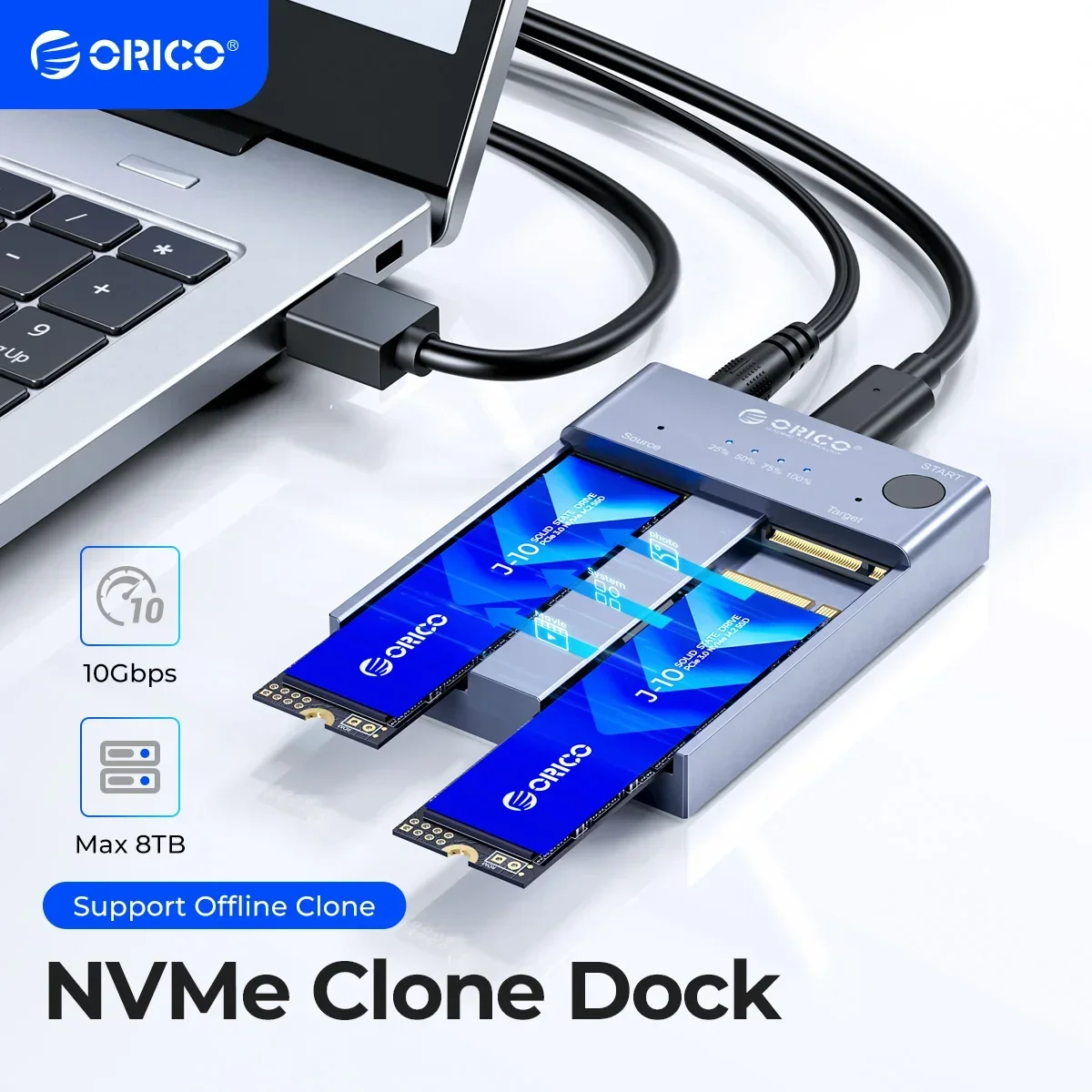 

ORICO M.2 NVMe Cloner Dual Bay NVMe USB C to NVMe SSD Enclosure Aluminum M.2 Duplicator Offline Clone for PCIe M-Key SSDs 8TB