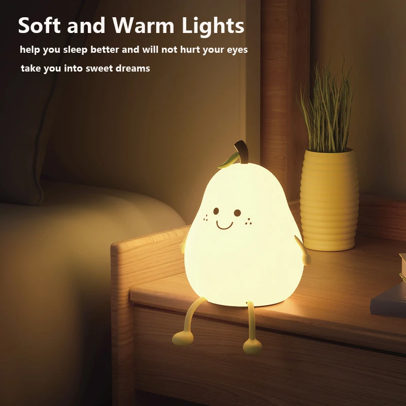 LED Pear-Shape Night Light USB Rechargeable Dimming Touch Silicone Eye Protection Table Lamp Bedroom Bedside Decoration Kid Gift