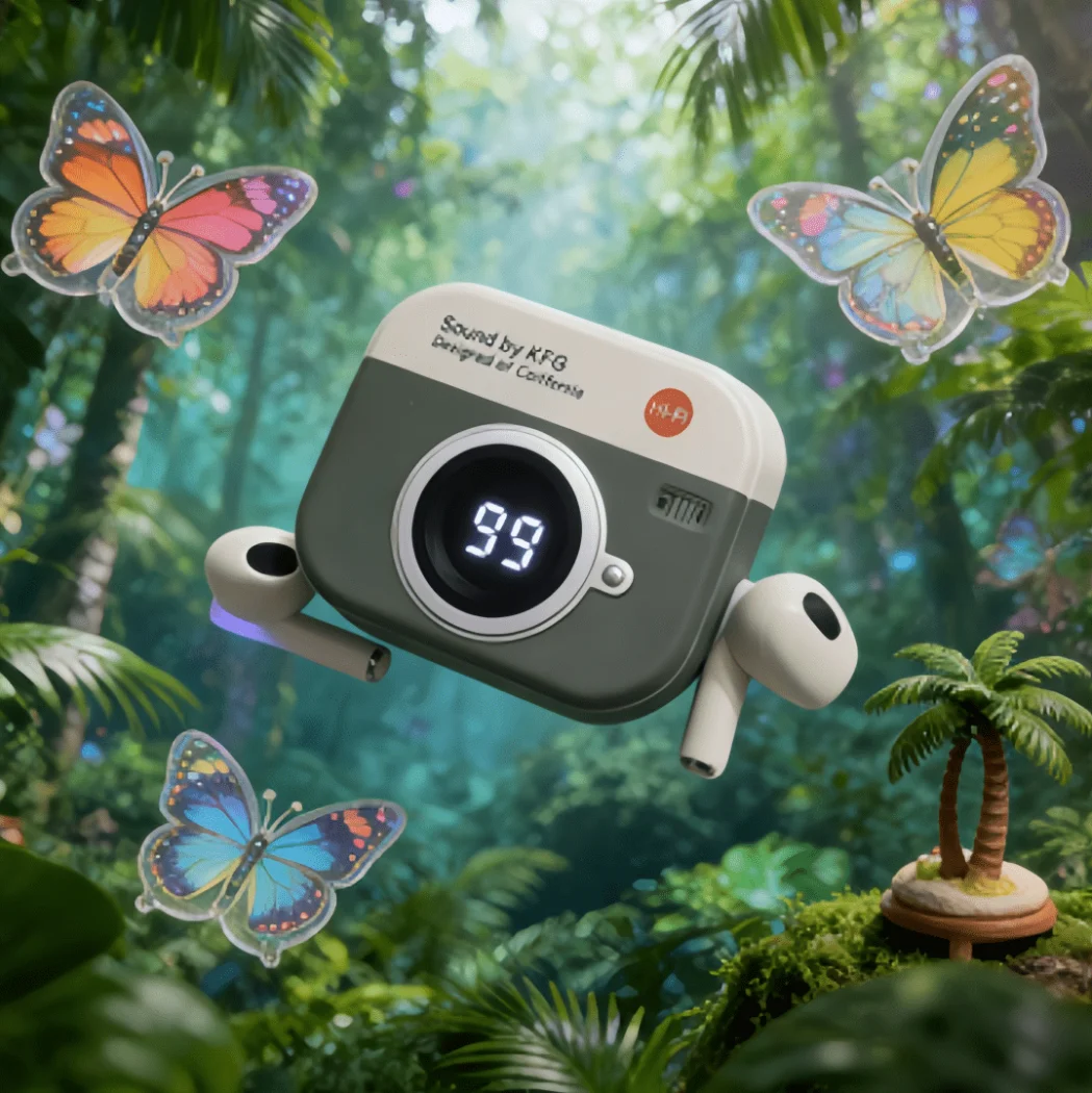 Q86 TWS Wireless Bluetooth Earbuds HiFi Stereo Sound Sport Headset Retro Camera Design Earphones foriPhone Xiaomi Huawei Samsung