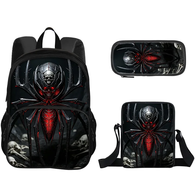 Spider 3Pcs Set with Front Pocket Backpack School Bag with Shoulder Bag Pencil Case Lightweight Large Capacity Multi-function