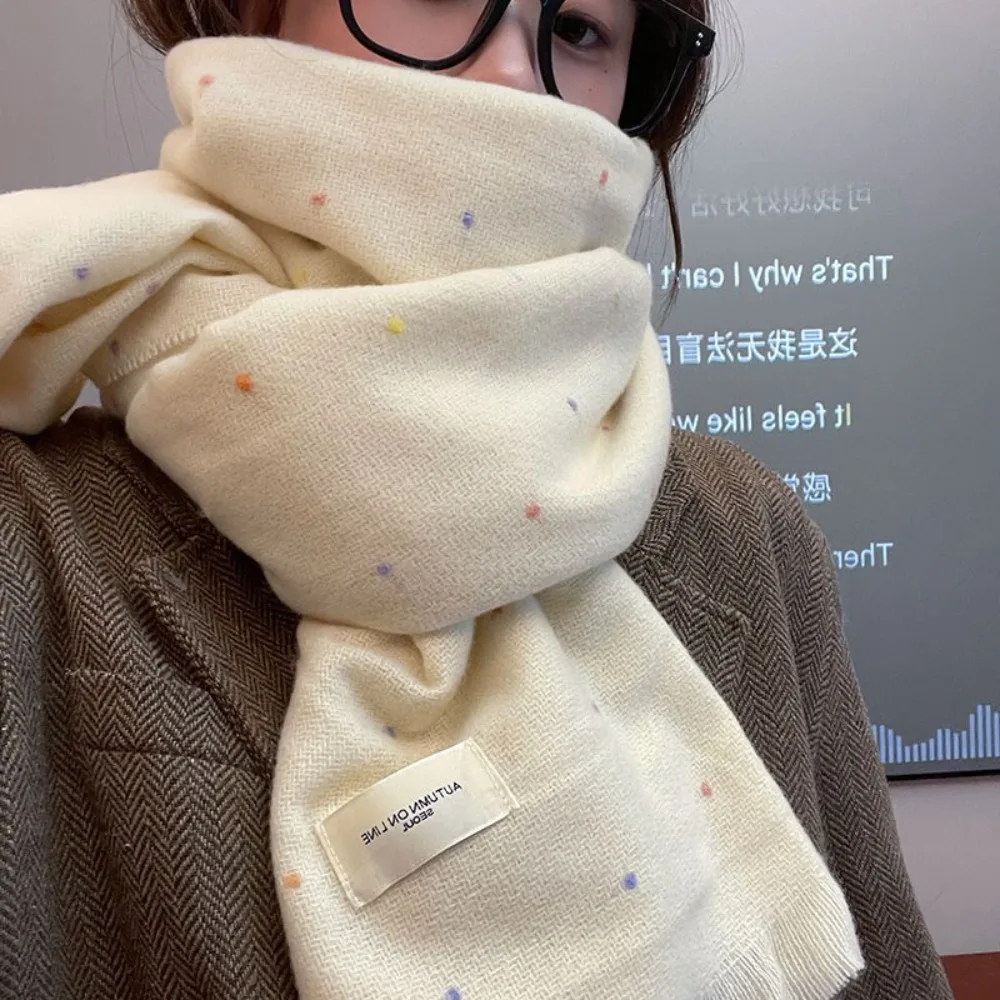 

Роскошная однотонная шаль с кисточками, утолщенные зимние шарфы с радужной точкой, модная теплая женская бандана для женщин