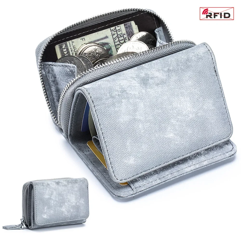 Fashion Trifold Mini Short Wallet for Women Portable Solid Color RFID Card Holder, High Quality Leather Coin Purse for Daily Use