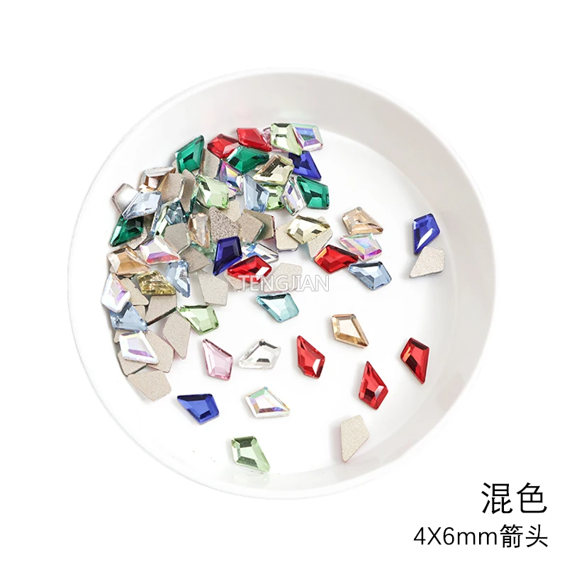 Arrow 4X6MM Beautiful Glass Crystals Flat Back Nail Art Rhinestones 12Color 3D DIY Manicure Decorations Diamond 100Pcs