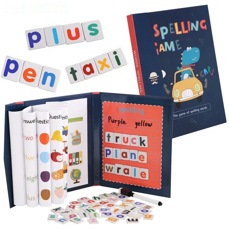 Libri di parole per ortografia magnetica per bambini Gioco Montessori per bambini Apprendimento educativo Scrittura inglese Sussidi didattici Alfabeto Giocattoli in legno