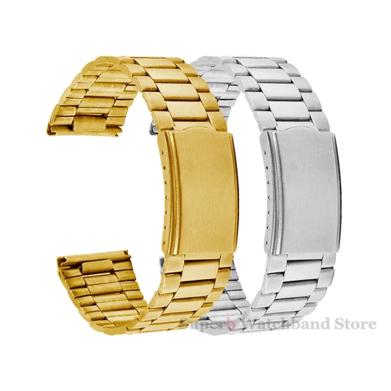 Correa de reloj Universal con hebilla plegable, banda de acero inoxidable dorada de 12mm, 14mm, 18mm y 20mm para hombres y mujeres, repuesto de pulsera de Metal