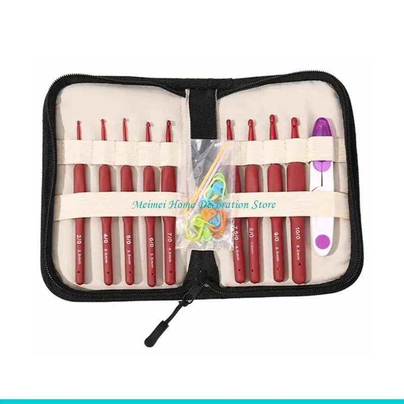 

H7BF Ergonomic Crochet Hooks Set with Big Eye Needle Stitches Marker Clip for Beginner