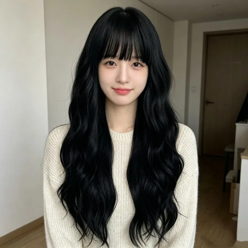 Wig full head cover for women, large wavy curls, fashionable rose net, matte silk long hair