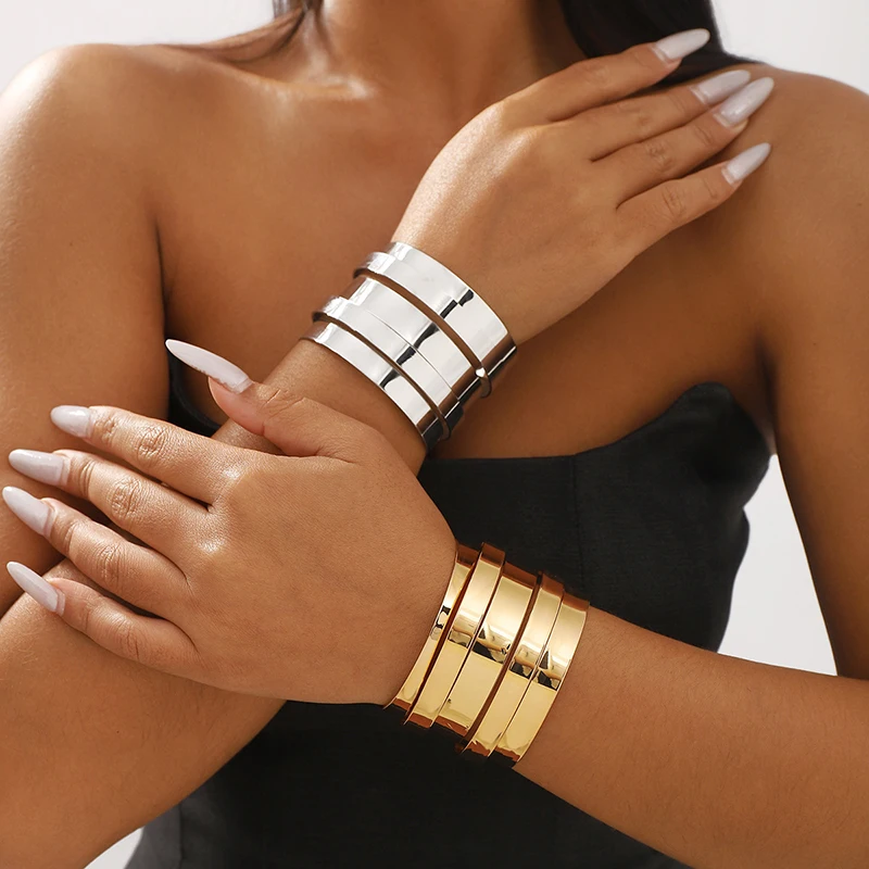 

FTCY Minimalist Open Bracelet for Women Metal Punk Gold Color Cuff Bangles Women's Jewelry Gifts