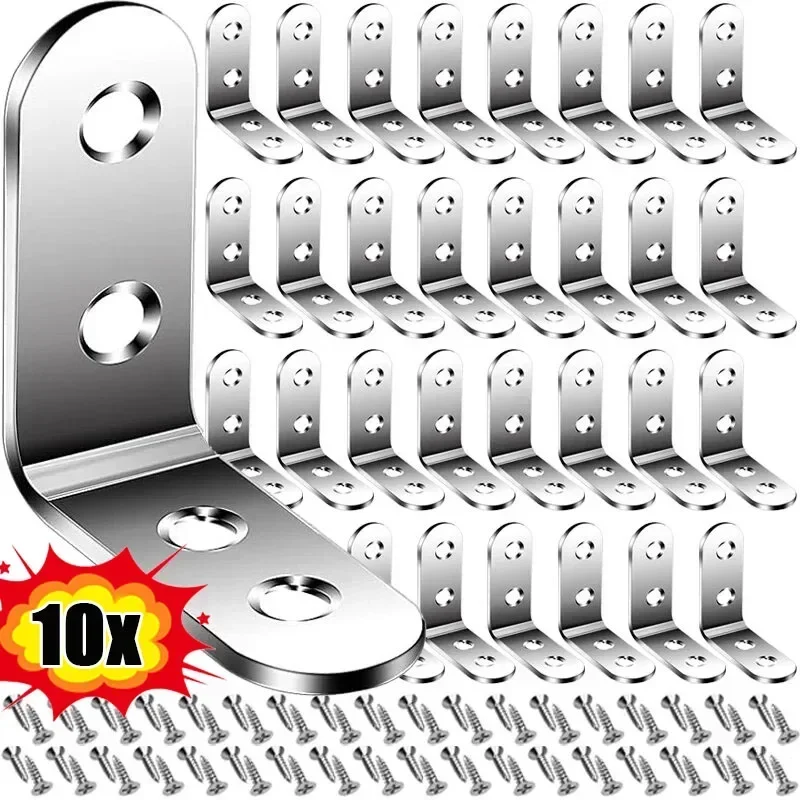 90 degree L-shaped stainless steel corner joint bracket, connector angle, shelf door corner bracket, fasteners with screws
