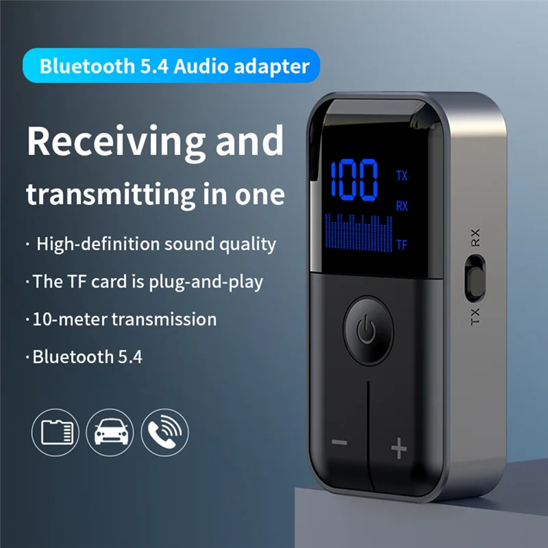 FFYY-Стерео музыкальный Bluetooth-адаптер с микрофоном, светодиодным дисплеем для автомобильного телевизора Bluetooth5.4, аудиоприемник, передатчик 3,5 мм AUX TF для автомобиля