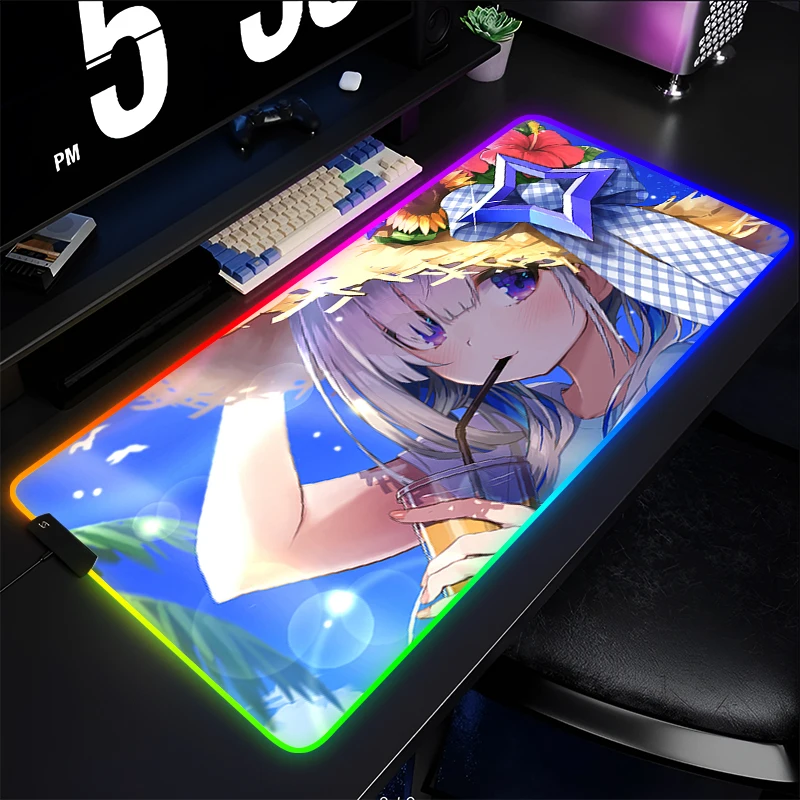 RGB Mouse Pad Gamer Keyboard Pad Amane Kanata Desk Mouse Mat LED PC Rubber Hololive Tapis Souris Gaming Notbook Kawaii Mousepad