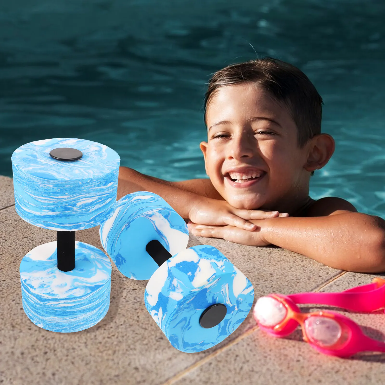 2Pcs Floating Water Dumbbells for Pool Exercise Ergonomic Aqua Dumbbell Set for Water Aerobics Swimming Fitness Rehabilitation