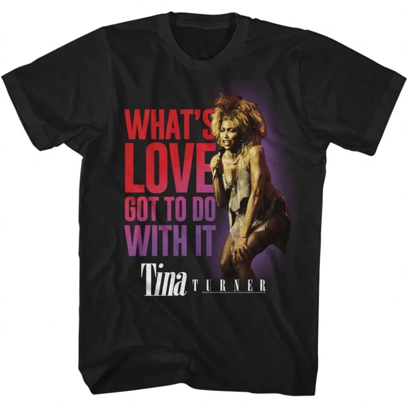 Camiseta para adultos de estilo retro con estampado de la cantante y compositora Tina Turner, con la canción "What's Love Got To Do With It"