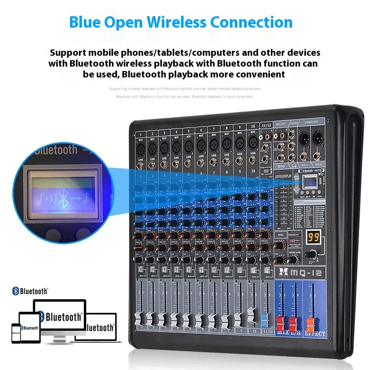 Professional MQ 9/12/20 Channel Sound Mixer Digital Reverb Effects Bluetooth USB Weddings Performances Direct Factory