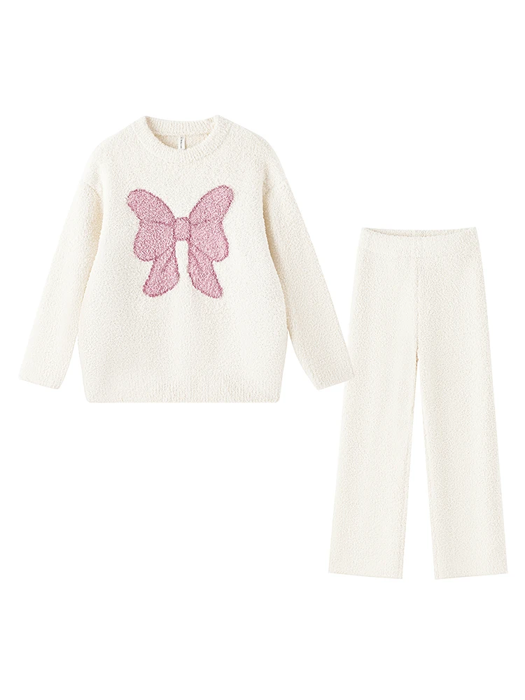 Damen Coral Fce Pyjamas Thiened f Velvet Cozy Winter Spwear Round Ne Long Sve Lange Hosen für Herbst Winter