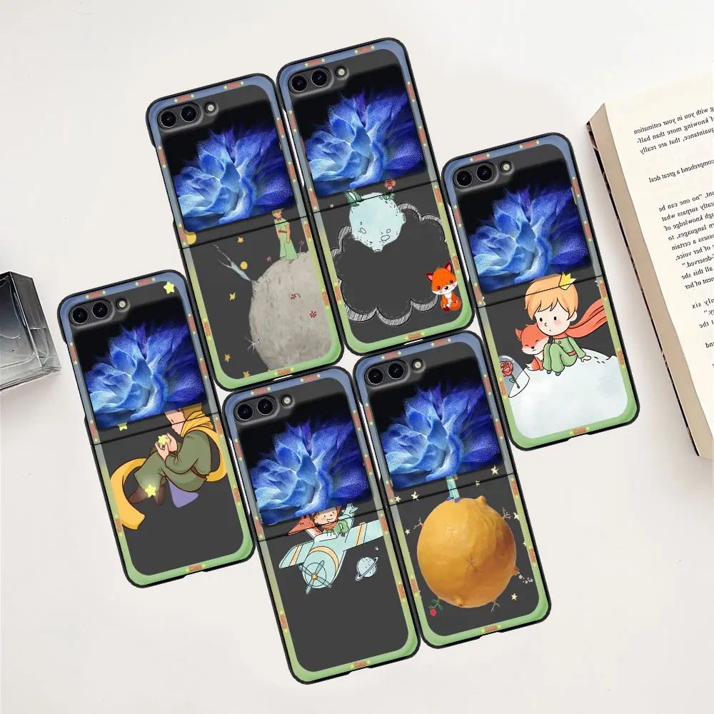 The Little Prince Fox Case for Samsung Galaxy Z Flip6 Flip5 Black Phone Cover Z Flip 6 5 Hard Coque Zflip6 Zflip5 Cute PC Shell