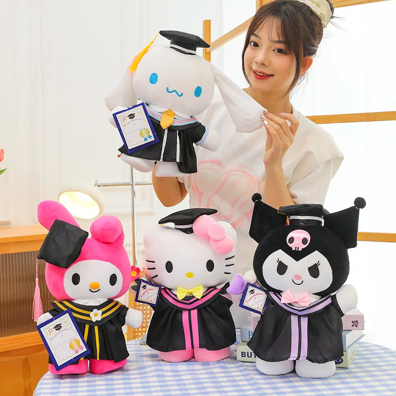 Cartoon Sanrio Doctor Kitty Hat Graduation Season Plush Toy Student Birthday Gift Doll Desk Accessories Encourage Dolls