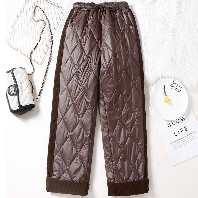 Fashion Patchwork Women Trousers 2024 New Winter Cotton-Padded Office Lady Harem Pants Windproof Thick Warm Straight Pants