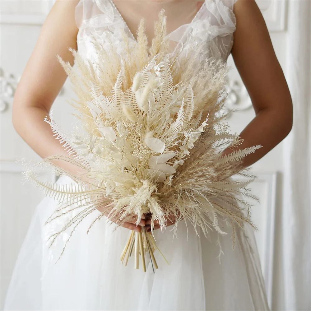 

White& Cream Eternal Rose Wedding Bouquet Bride Bridesmaid Holding Flowers Boho Dried Flower Mariage Bouquet Wedding Accessories