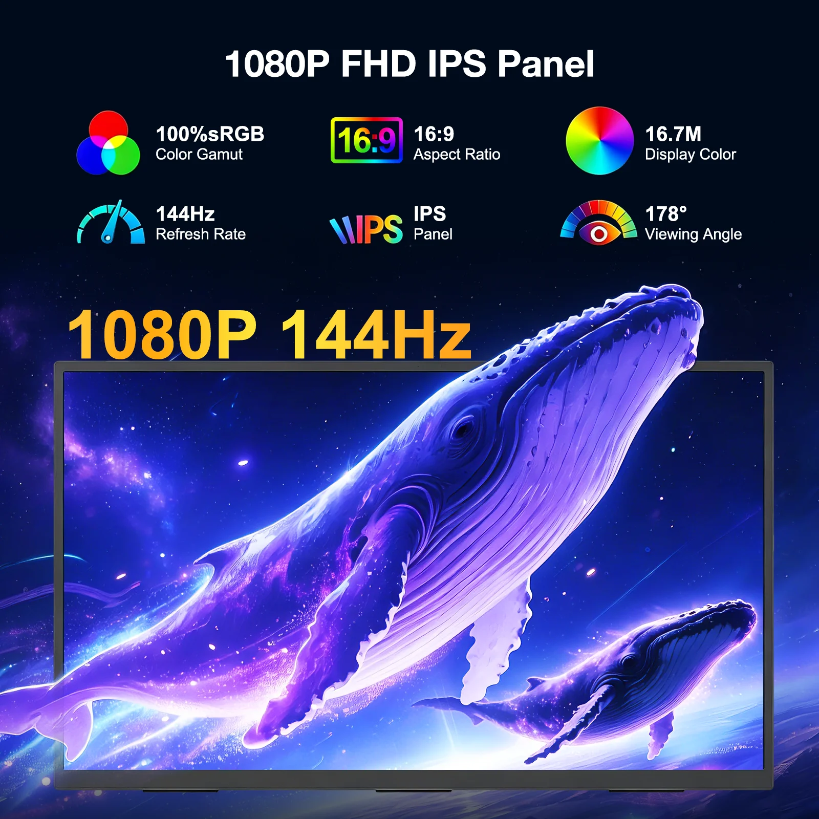 23.8 Inch 144Hz Portable Monitor 100%sRGB With VESA Hole Back Bracket Laptop Extended Display IPS Computer Display for Laptop PC