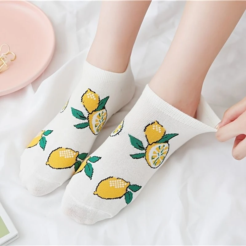 5 Pairs Cartoon Women's Fruit Strawberry Banana Socks Elastic And Soft Breathable And Quick Drying For Daily Sports Socks