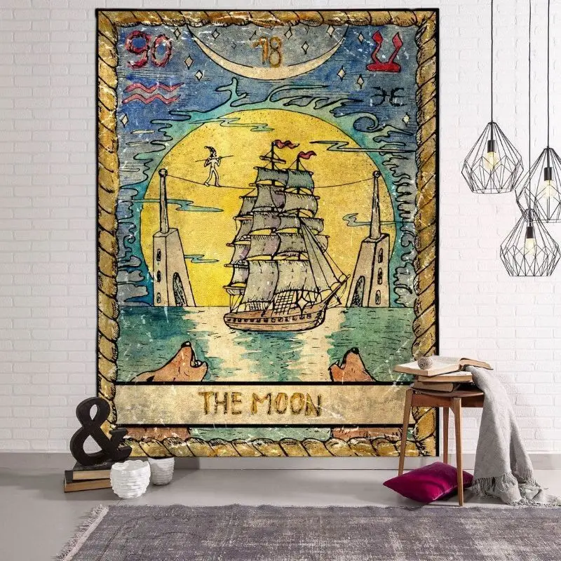 VIKAMA Strength Tarot Lion Art Wide Tapestry Hanging for Living Room Wall Art Cozy Aesthetic Warm Unique Home Decor