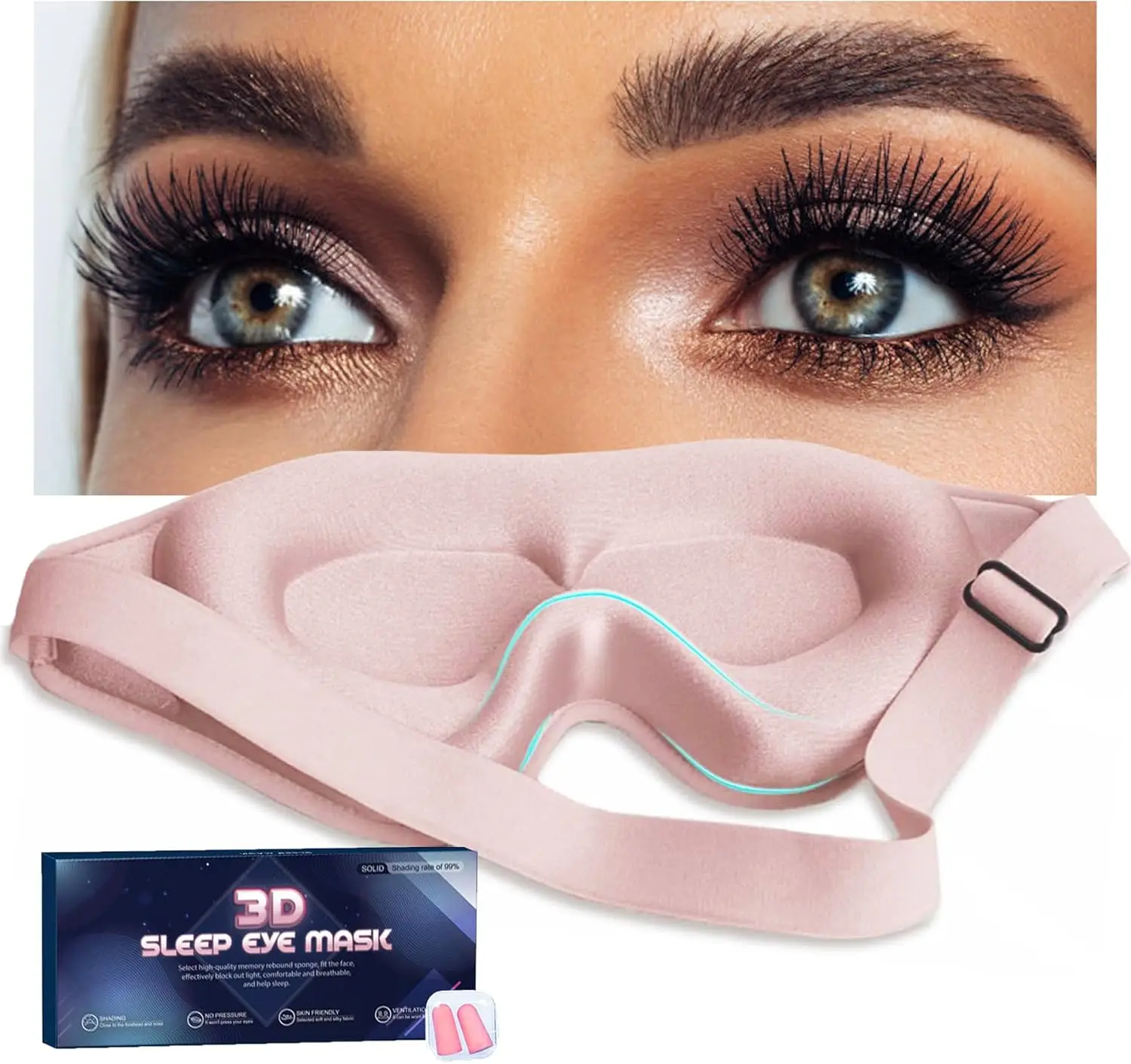 3D Contoured Sleep Mask for Women with Eyelash Extensions, Blocks Light for Travel Yoga Nap