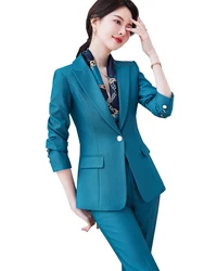 Elegant Ladies Pant Suit Women Formal Jacket Blazer And Trouser Purple Blue Black Solid Female Business Work Wear 2 Piece Set