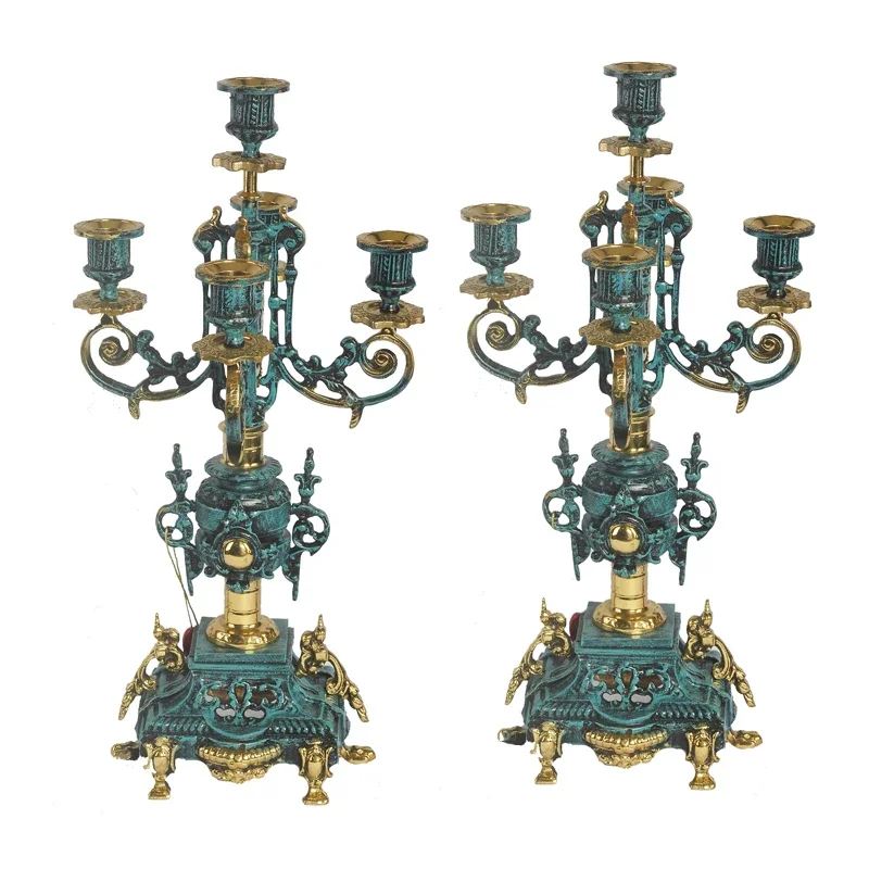 A pair of candlesticks, retro all-copper candlestick ornament in the living room entrance