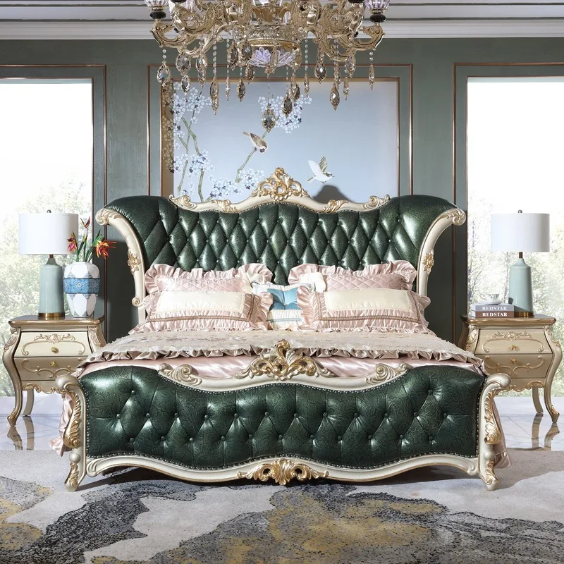 سرير مزدوج من الجلد بطول 1.8 متر سرير مزدوج فرنسي للأميرة الزفاف بطول 2 متر من الخشب الصلب أثاث غرفة نوم أمريكية #3