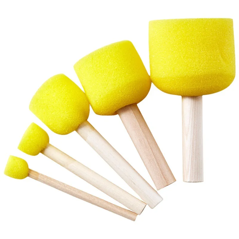 5/10 Stück Holzgriff-Pilzkopf-Schwammpinsel Kinder DIY Malerei Schwammstempel-Set Malen Graffiti Einzigartige Kunst Erstellen Pinsel – Detail 2