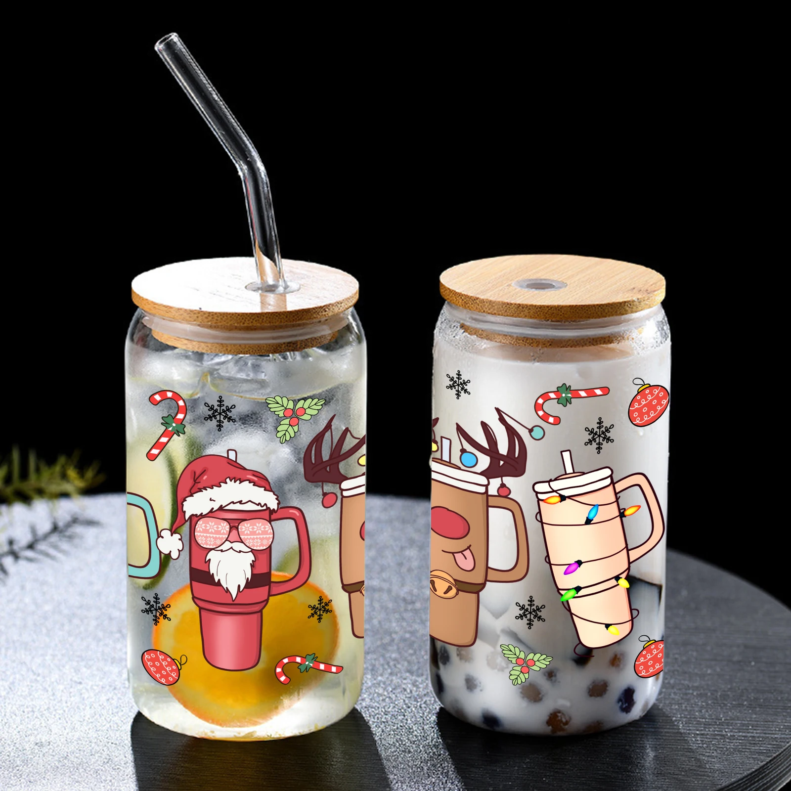 

Рождественская кофейная кружка с крышкой и соломинкой, праздничная Стеклянная Кружка со льдом для кофе, милая фотография, 1 шт., 16 цветов
