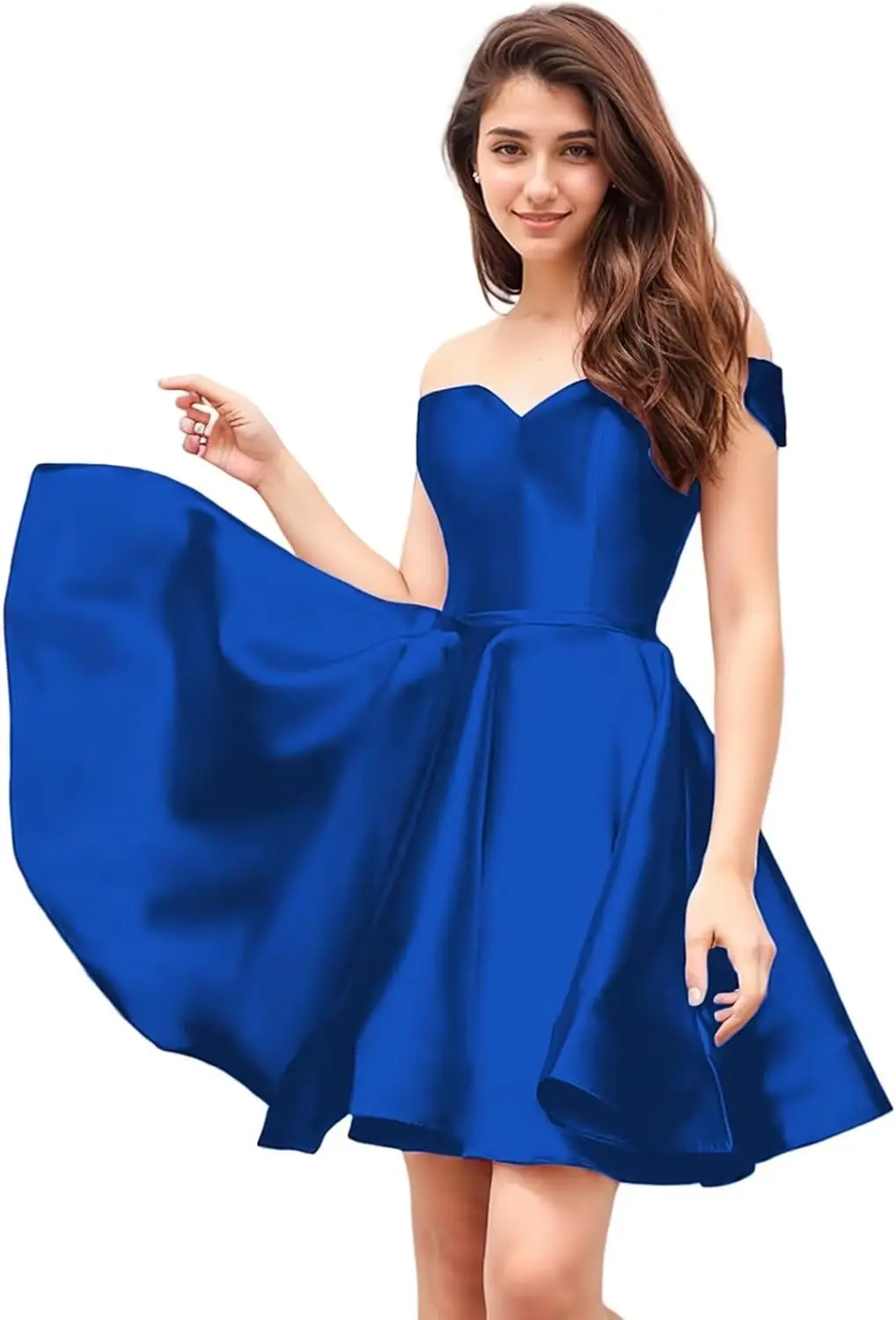

Женское короткое подростковое платье для школы с карманами, атласное коктейльное платье с открытыми плечами, платье для дня рождения без бретелек
